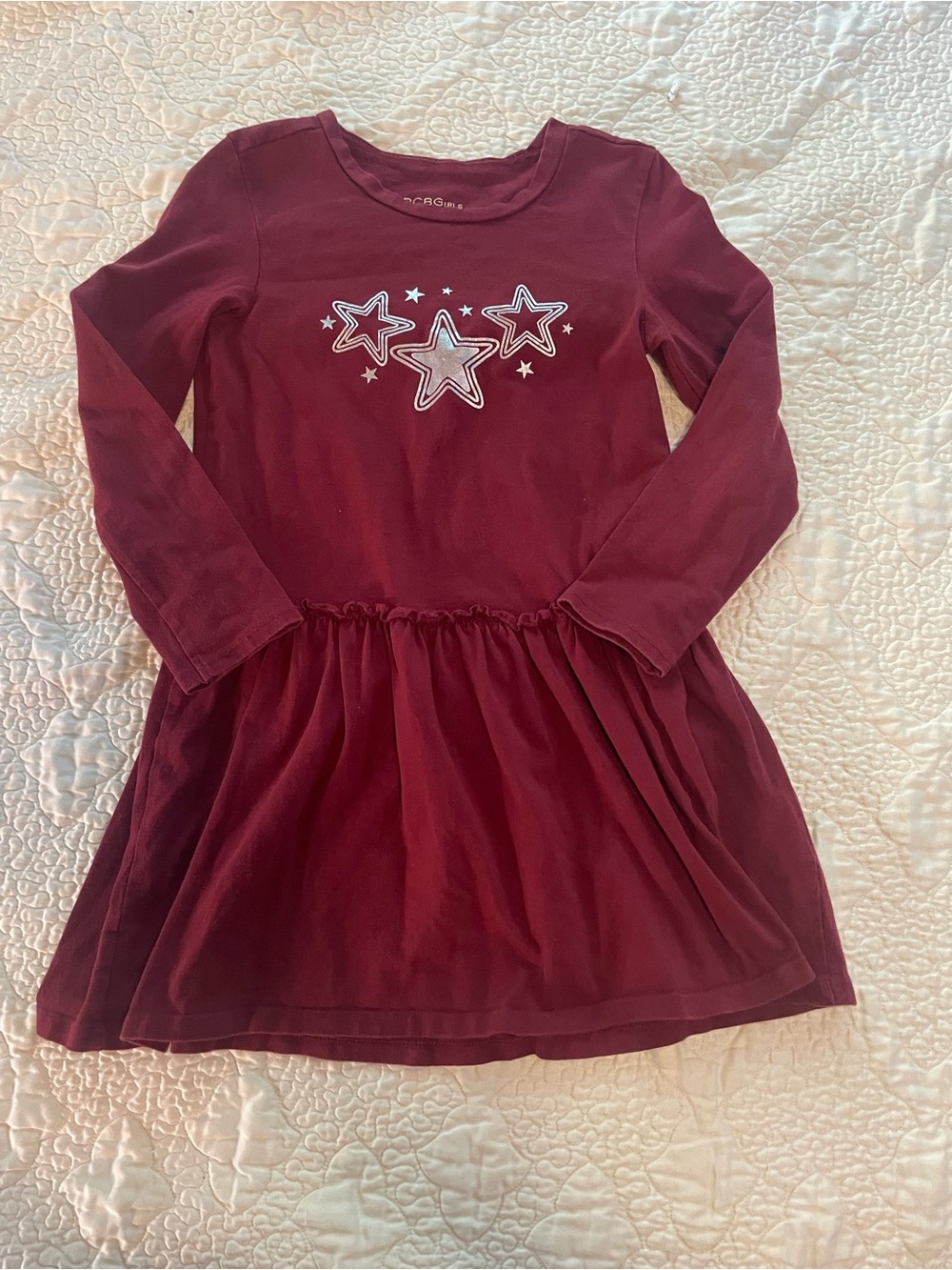 BCBGirls Burgundy Long Sleeve Star Appliqué Dress